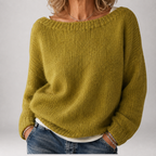 Brienne — Suéter de tricô grosso com decote barco in Verde chartreuse