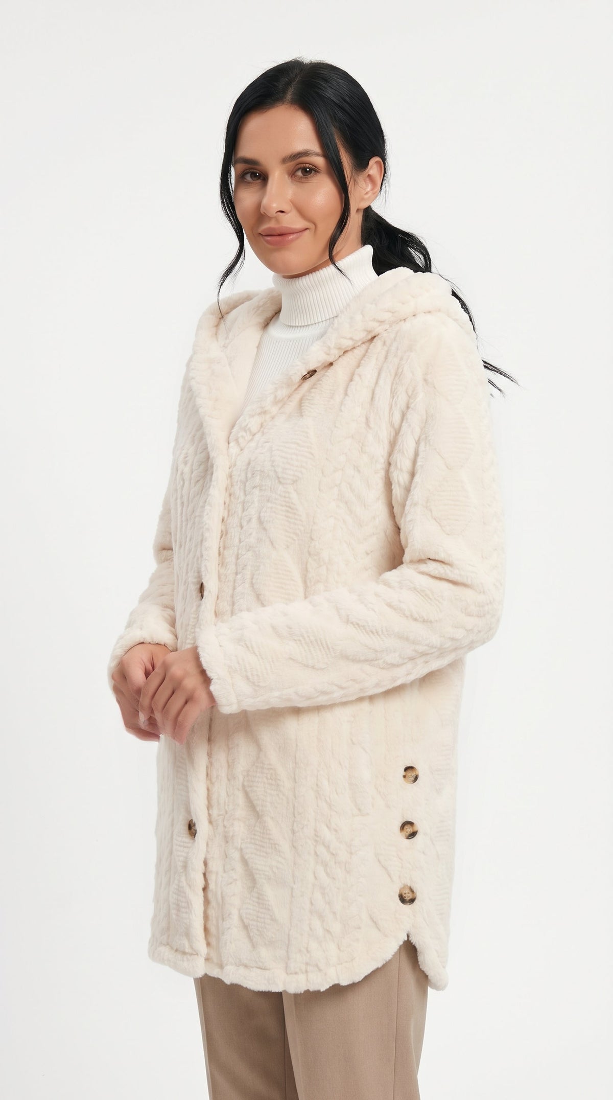 Casaco Feminino de Tricô e Fleece com Capuz Lotta