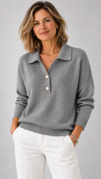 Suéter Feminino de Tricô Gola Polo Adaline