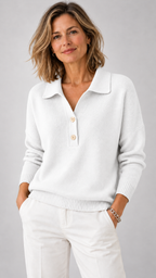 Suéter Feminino de Tricô Gola Polo Adaline