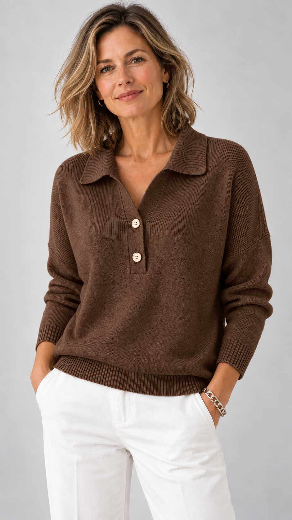 Suéter Feminino de Tricô Gola Polo Adaline