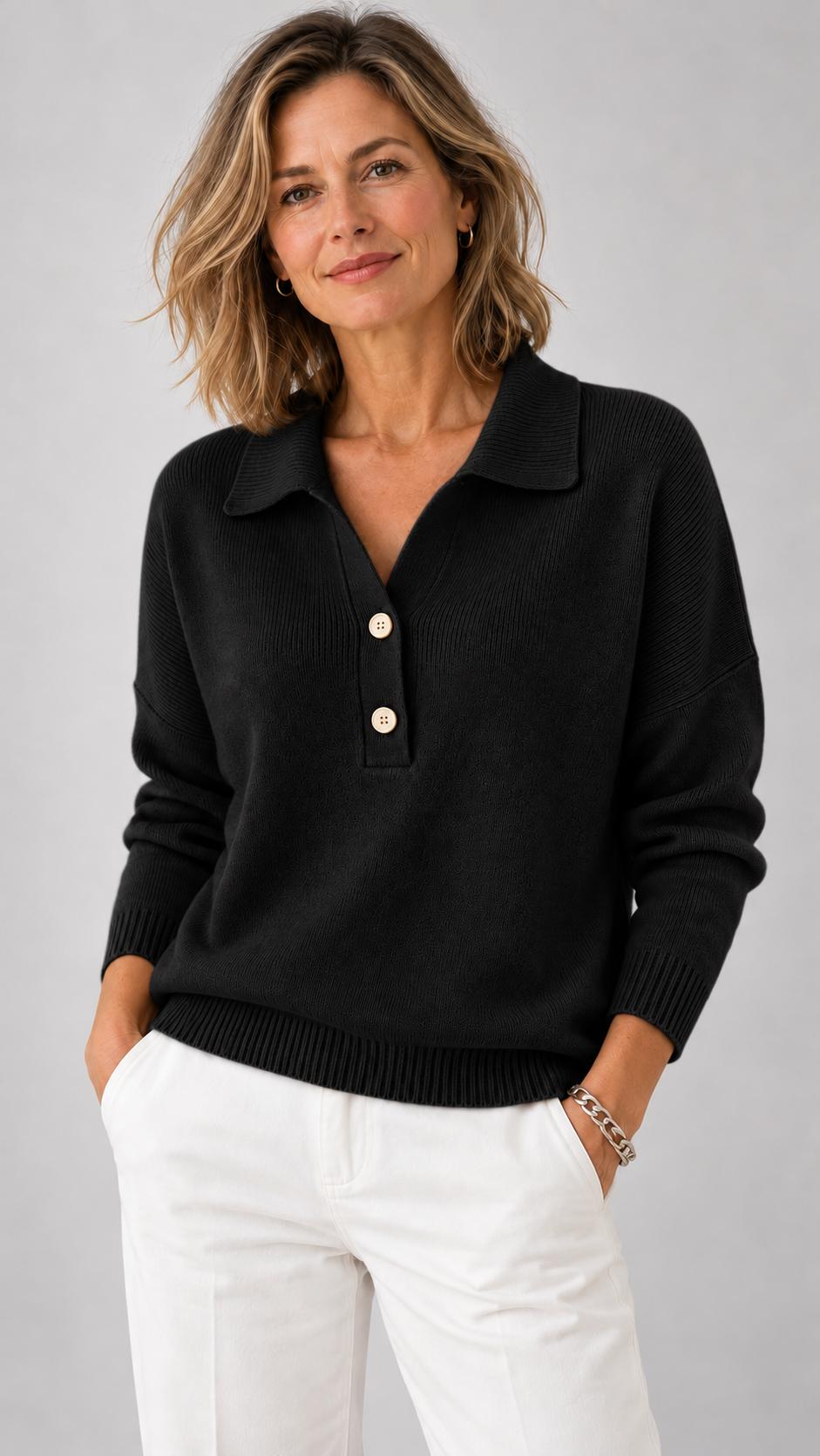 Suéter Feminino de Tricô Gola Polo Adaline