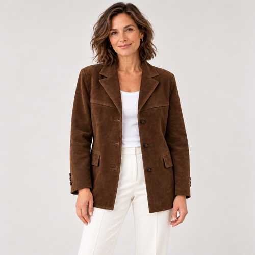 Blazer feminino Banbury com aparência de camurça marrom — imagem 1