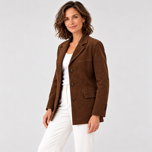 Blazer feminino Banbury com aparência de camurça marrom — imagem 2