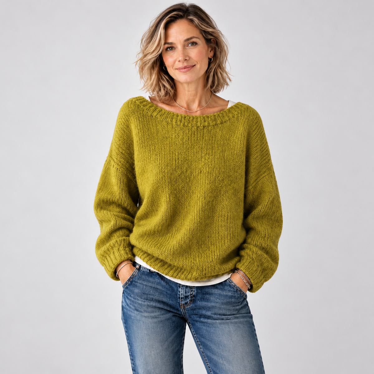 Suéter Feminino Oversized Decote Barco Brienne — Verde chartreuse — imagem 1