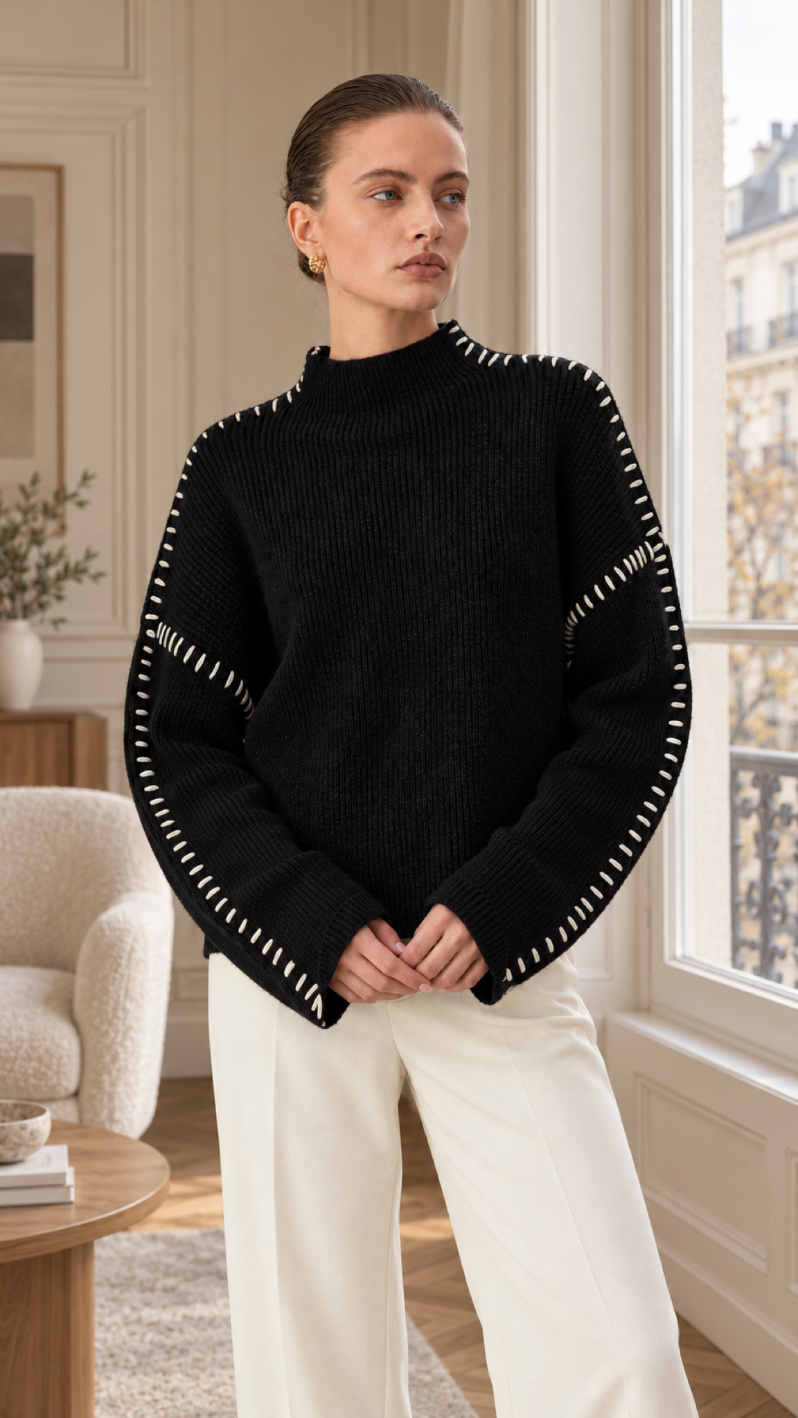 Alma – Pretoer Oversizepullover, Innenraum Lifestyle