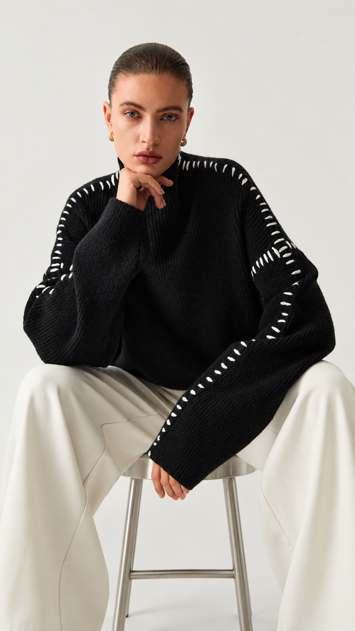 Alma — Suéter oversized com detalhes piquê – Vista do produto