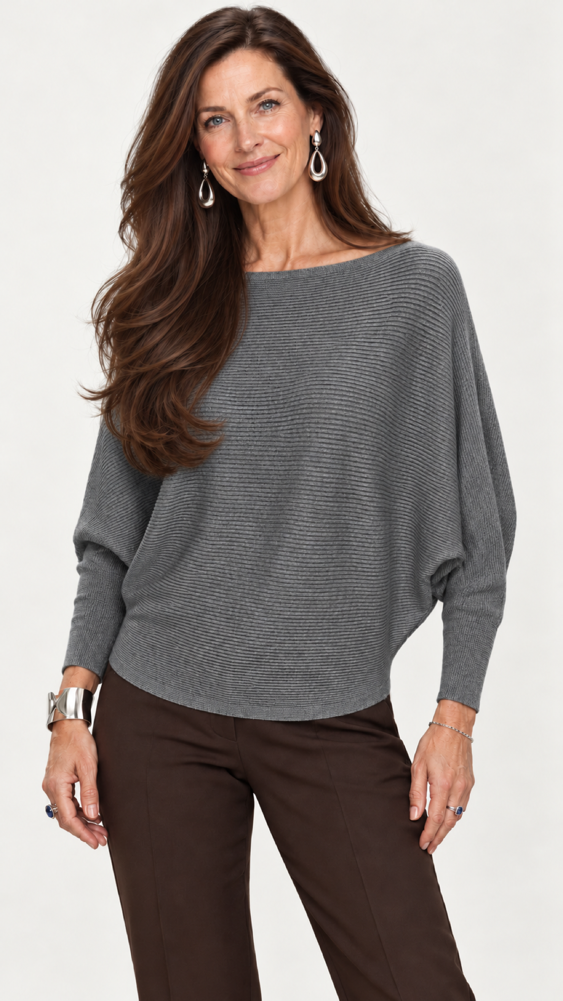 Strickpullover mit U-Boot-Ausschnitt – Cinza – Vista frontal
