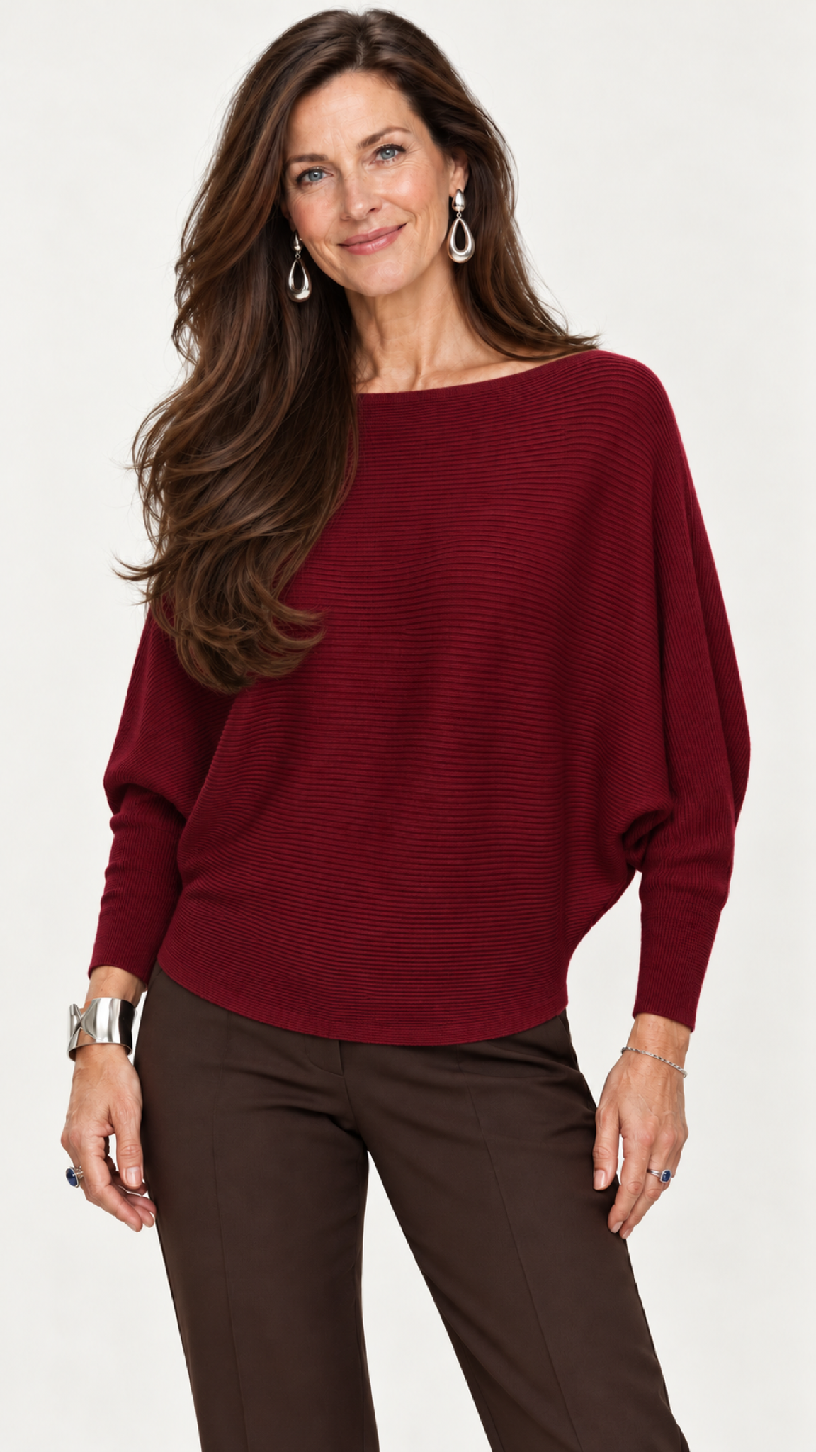 Strickpullover mit U-Boot-Ausschnitt – Vinho – Vista frontal