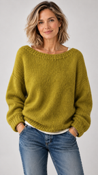 Brienne – Grobstrickpullover in Verde chartreuse, Vista frontal