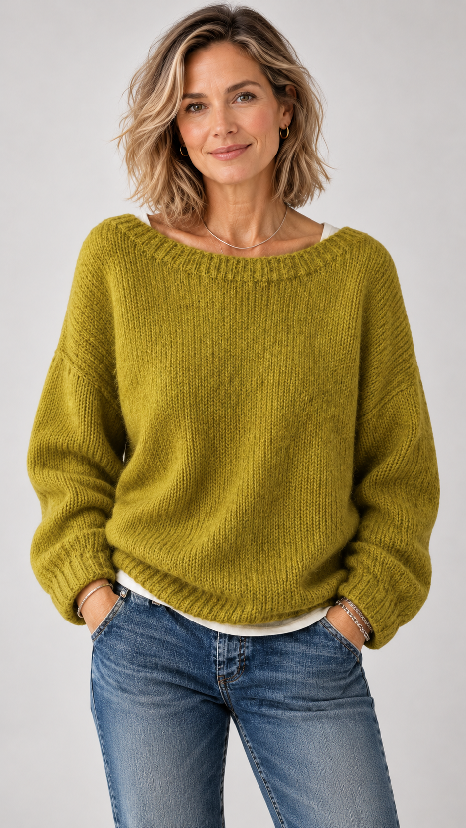 Brienne – Grobstrickpullover in Verde chartreuse, Vista frontal