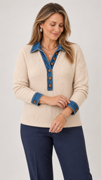 Clarisse Rippstrick-Polo in Creme – Denimdetails
