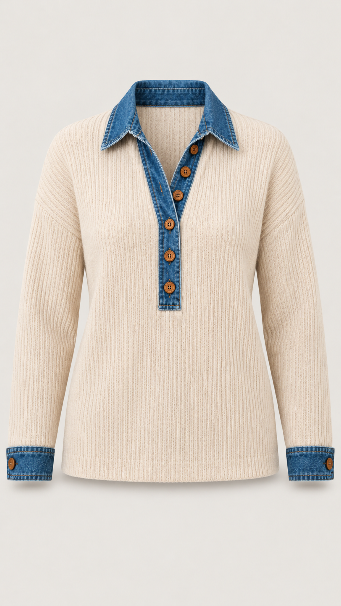 Clarisse Rippstrick-Polo in Creme – Vista do produto