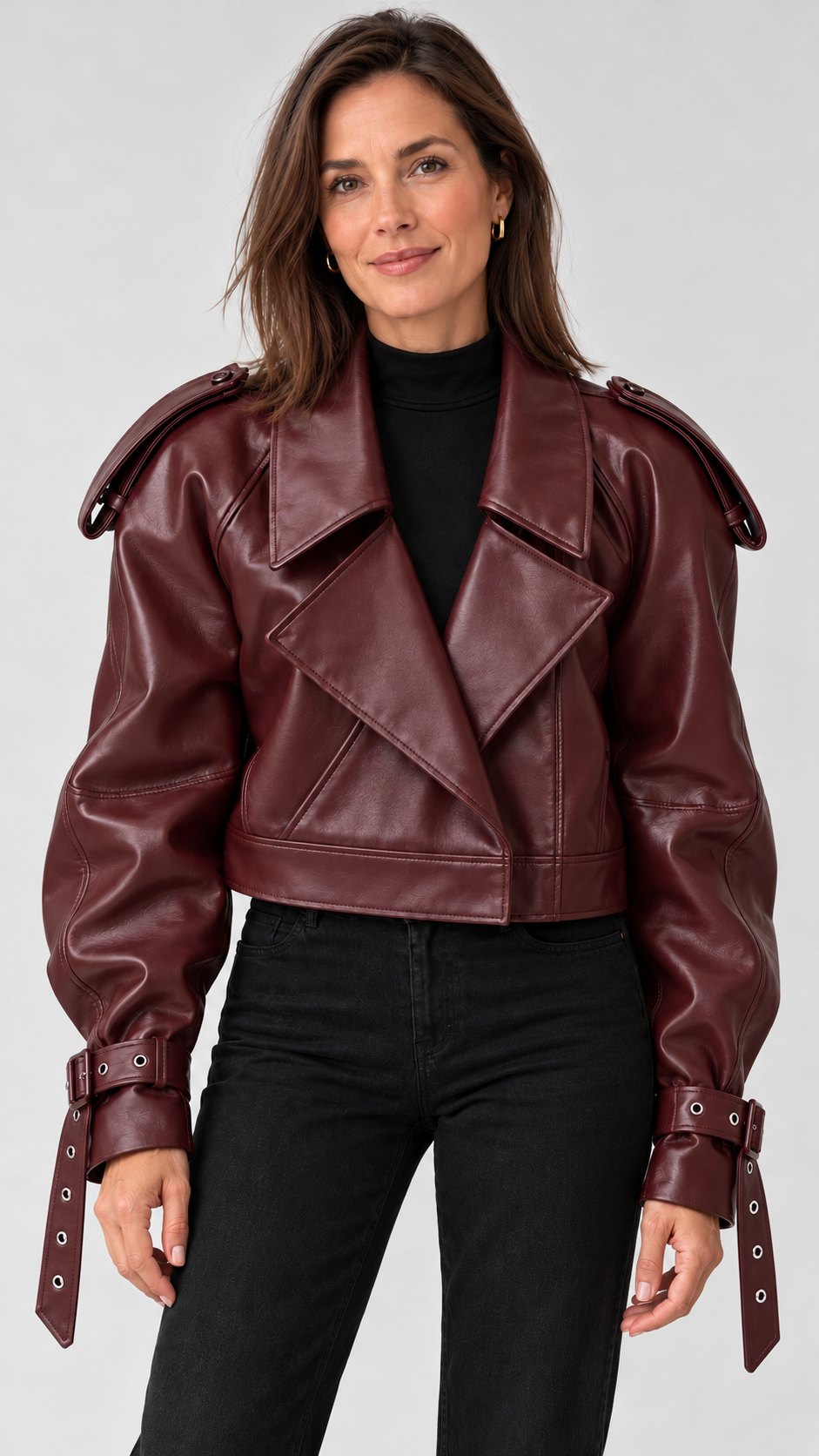 Deena – Kunstlederjacke in Bordô, Vista frontal
