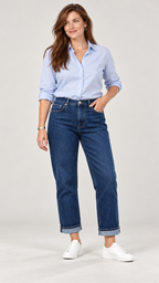 Emilia Straight-Leg-Jeans mit Umschlag – Azul-escuro – Ganzkörperansicht vorne
