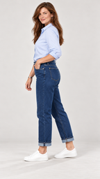 Emilia Straight-Leg-Jeans mit Umschlag – Azul-escuro – Seitliche Vista am Model