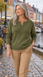 Faylinn Henley-Strickpullover in Verde-oliva – Europa Lifestyle