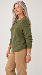 Faylinn Henley-Strickpullover in Verde-oliva – Vista lateral