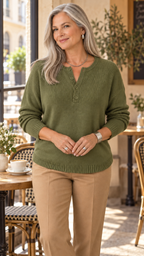Faylinn Henley-Strickpullover in Verde-oliva – Café Lifestyle