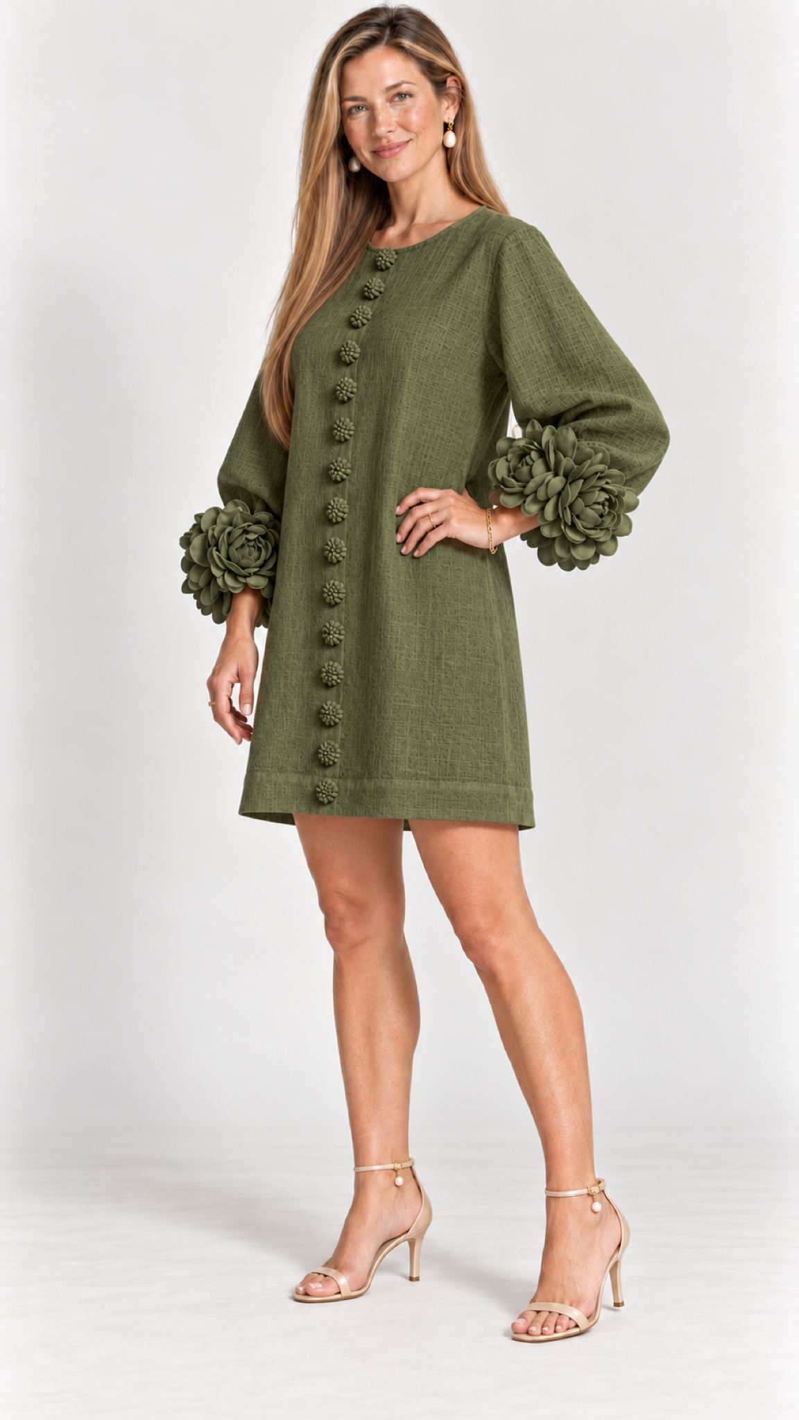 Florina Minikleid mit Blütendetails – Verde – Vista 11