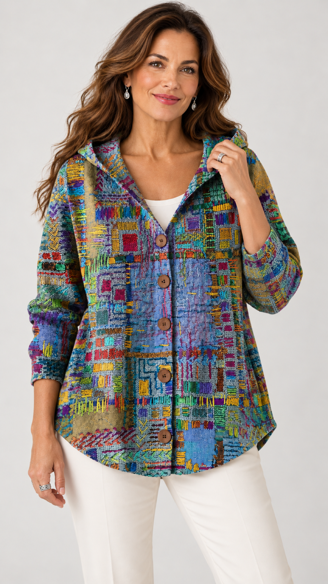 Halcyon Patchwork-Cardigã Colorido – 04-detalhe