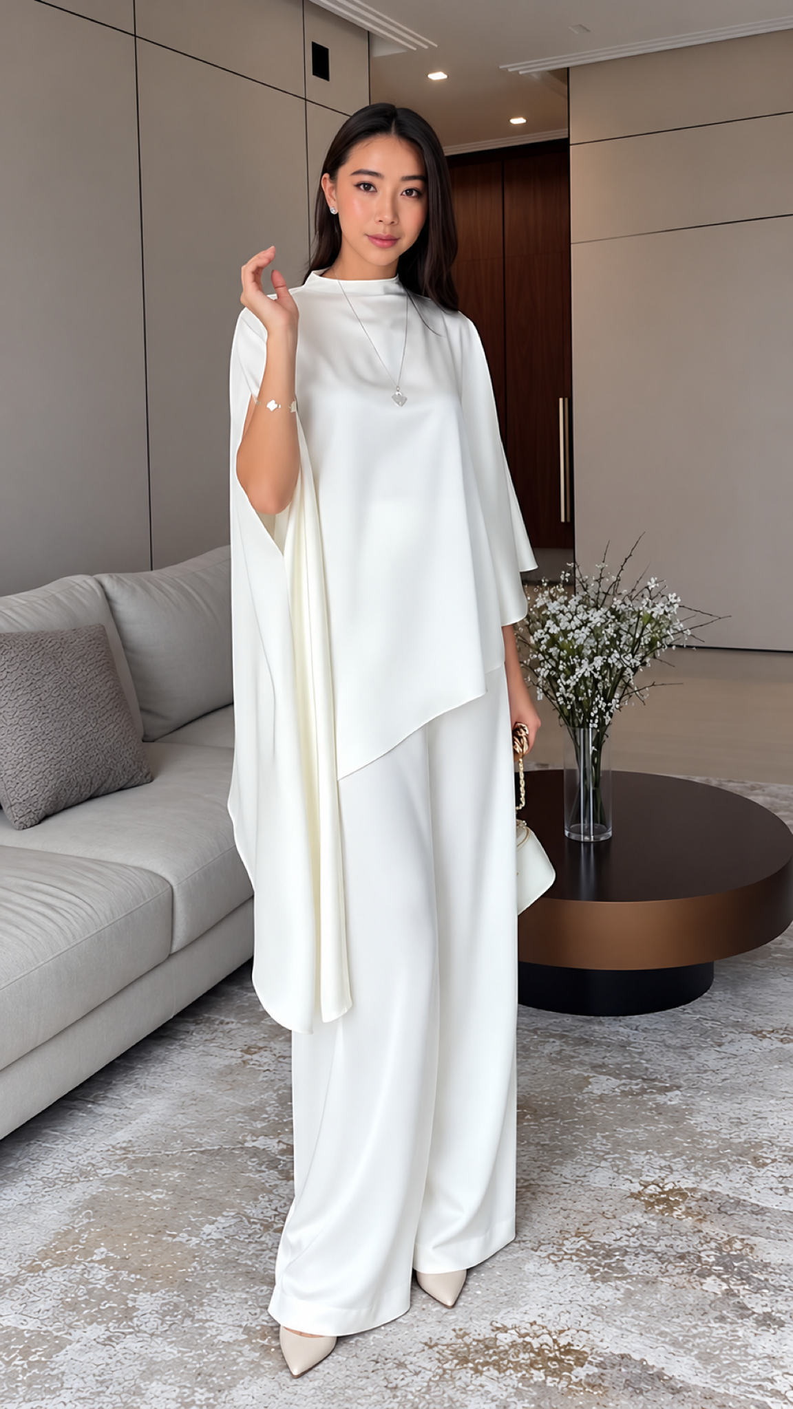 Helena Zweiteiler mit Cape-Oberteil – Branco – Vista 9