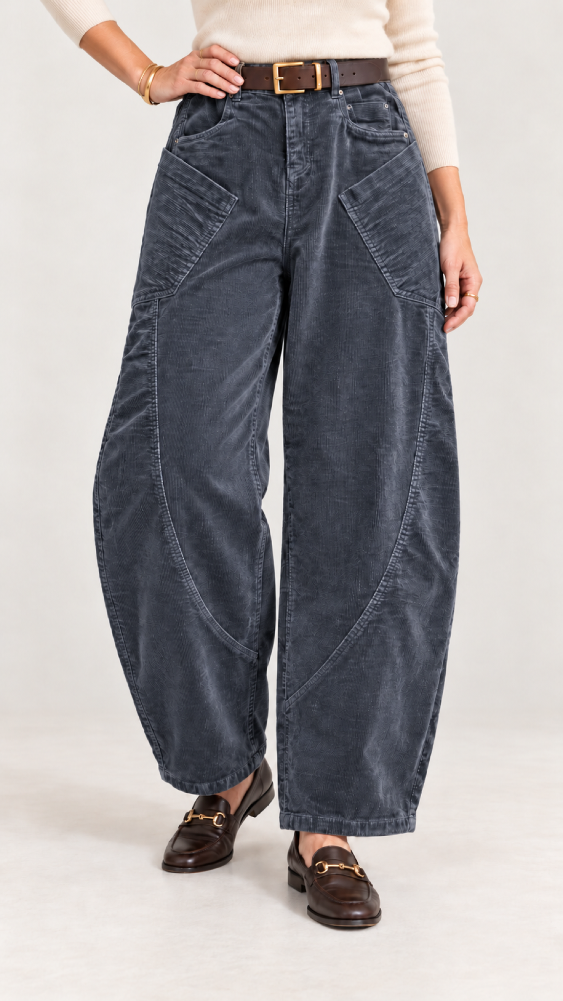 Jorina Calça de veludo cotelê – AzulCinza – Calçanansicht