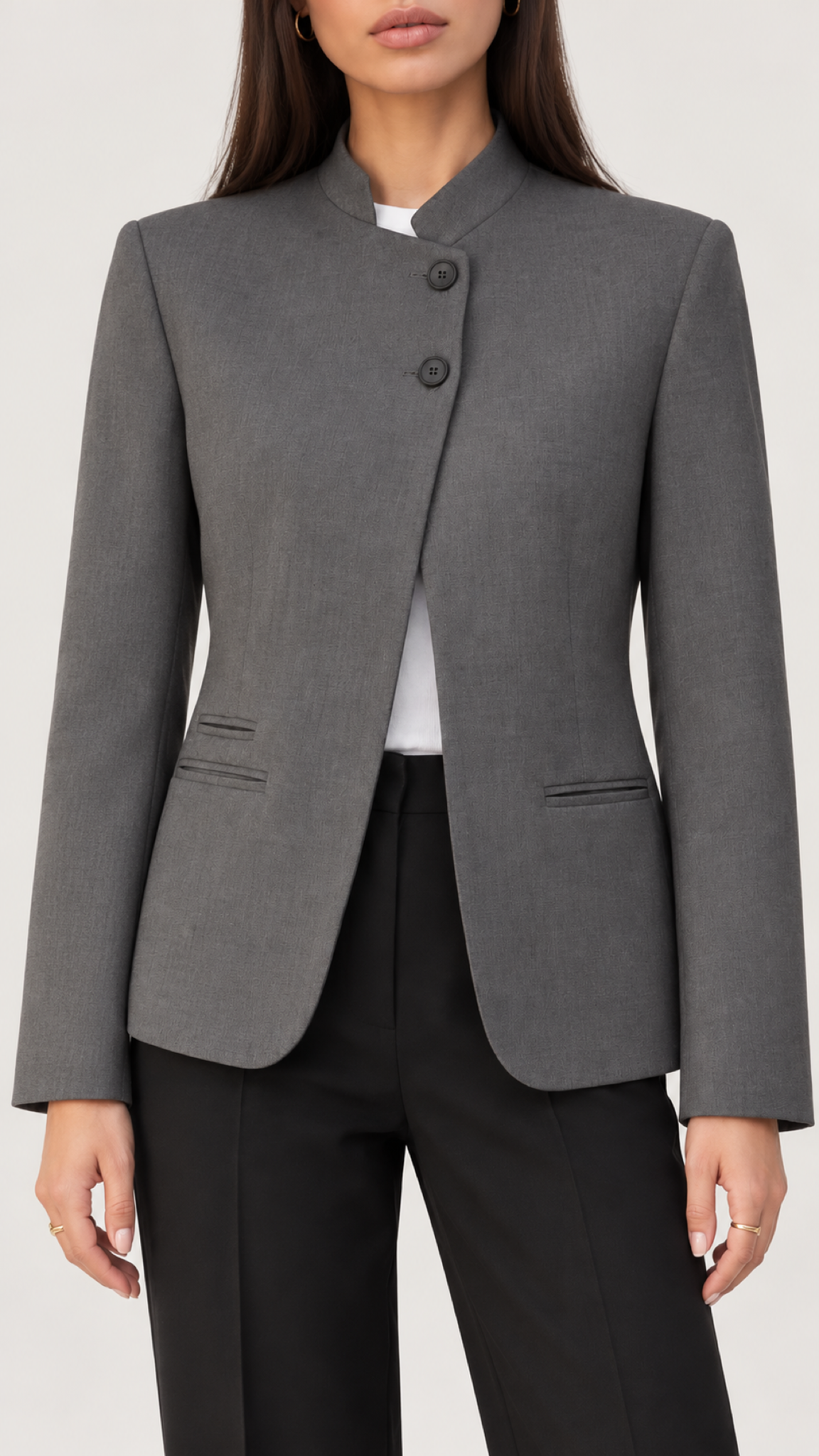 Leonora Blazer com gola alta – Cinza – Blazer em detalhe