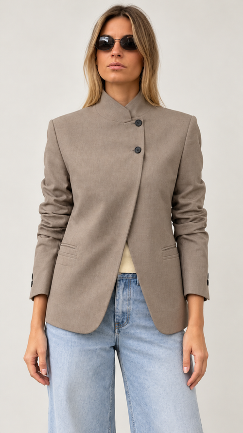 Leonora Blazer com gola alta – Caqui – Modelansicht