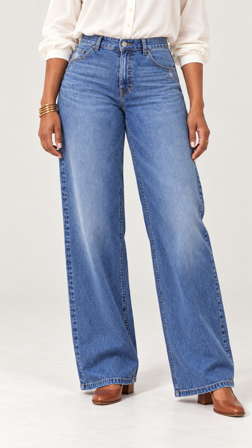 Azule Retro-Weitbein-Jeans ohne Gürtel – Detalhe