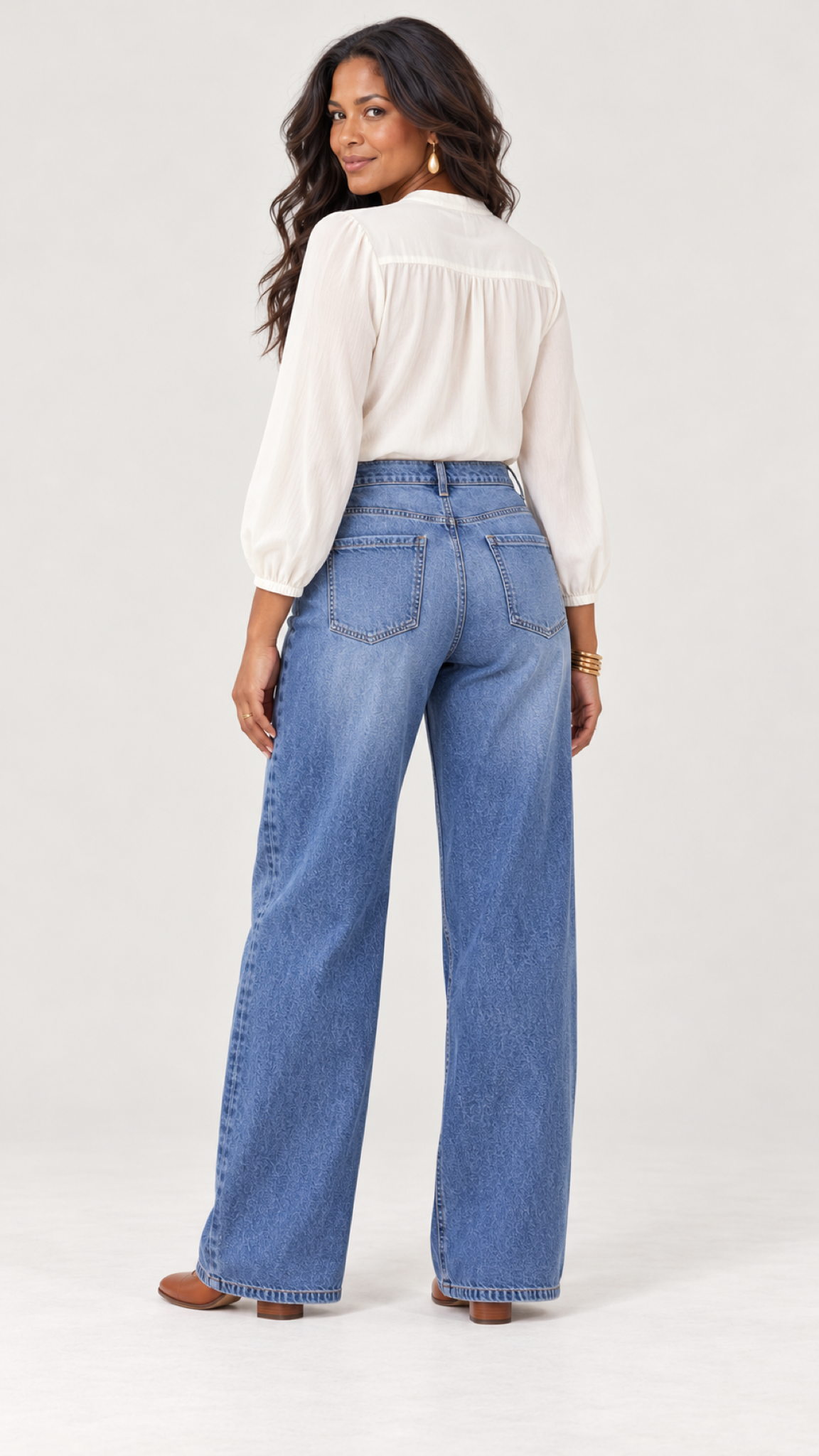 Azule Retro-Weitbein-Jeans ohne Gürtel – Vista traseira mit Gesäßtaschen
