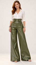 Estilo retrô PU-Calça – Verde – Vista 4