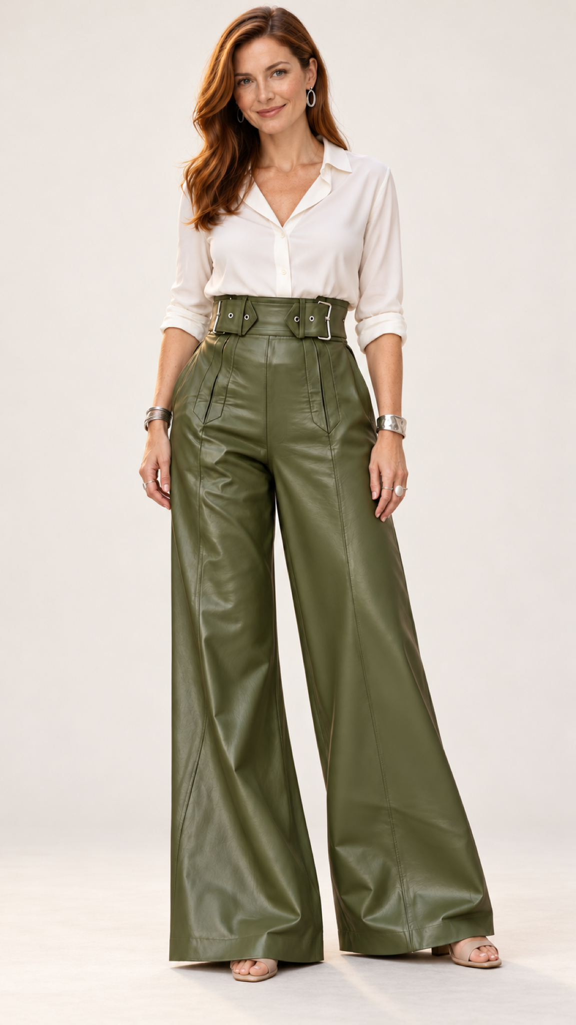 Estilo retrô PU-Calça – Verde – Vista 4