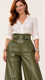 Estilo retrô PU-Calça – Verde – Vista 5