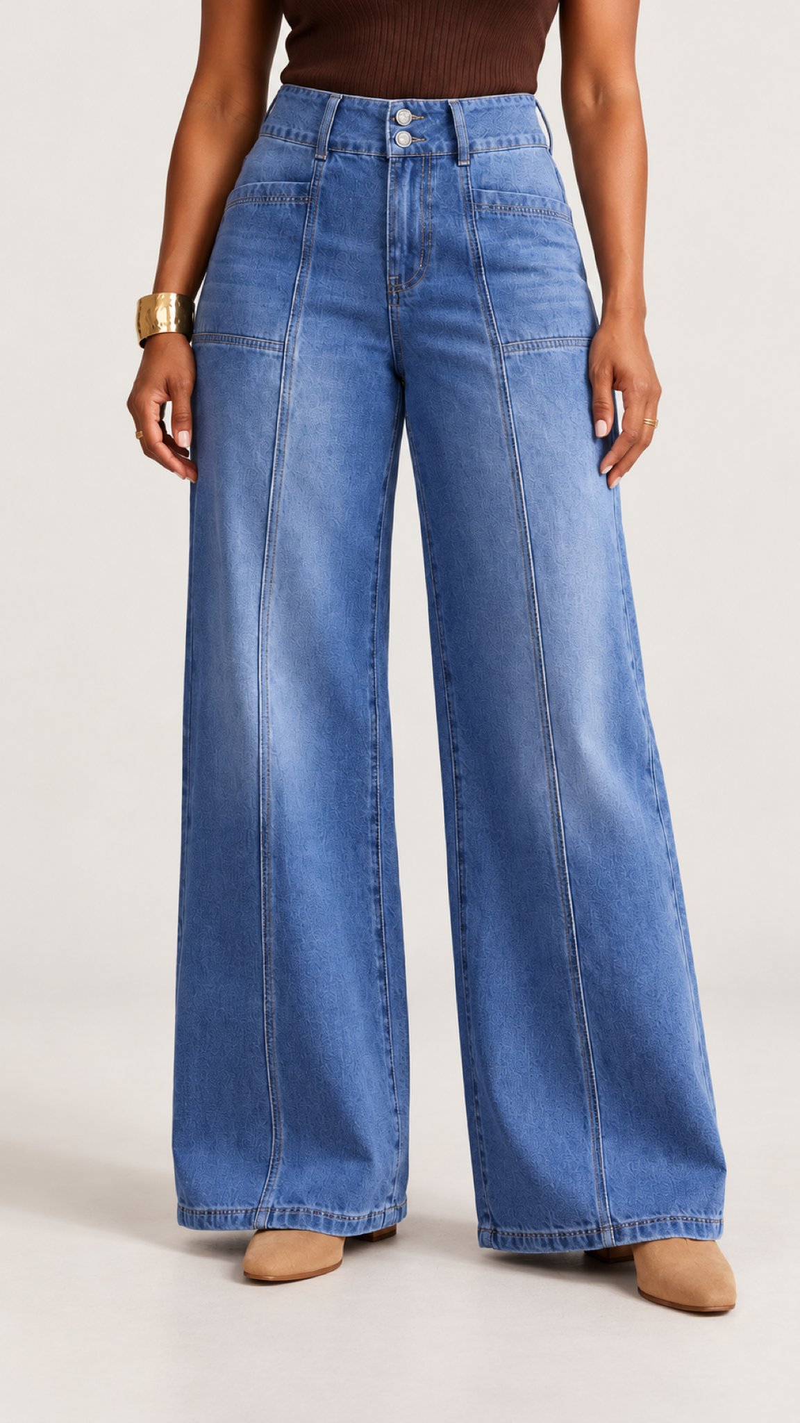 Azule Weitbein-Jeans mit hohem Bund und zwei Knöpfen – Detalhe