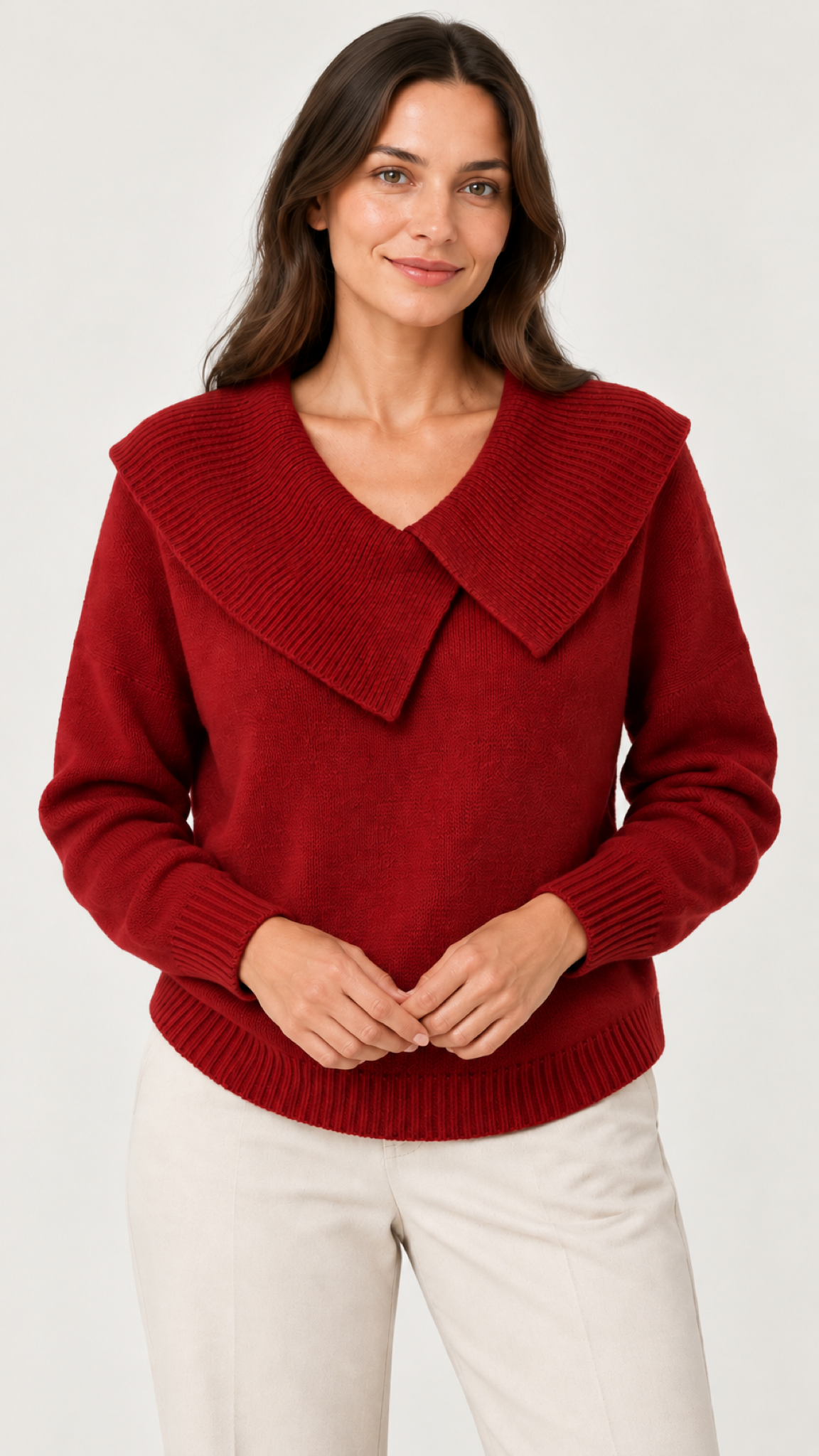 Solenne in Vermelho-escuro – Schalkragen und Detalhes do tricô