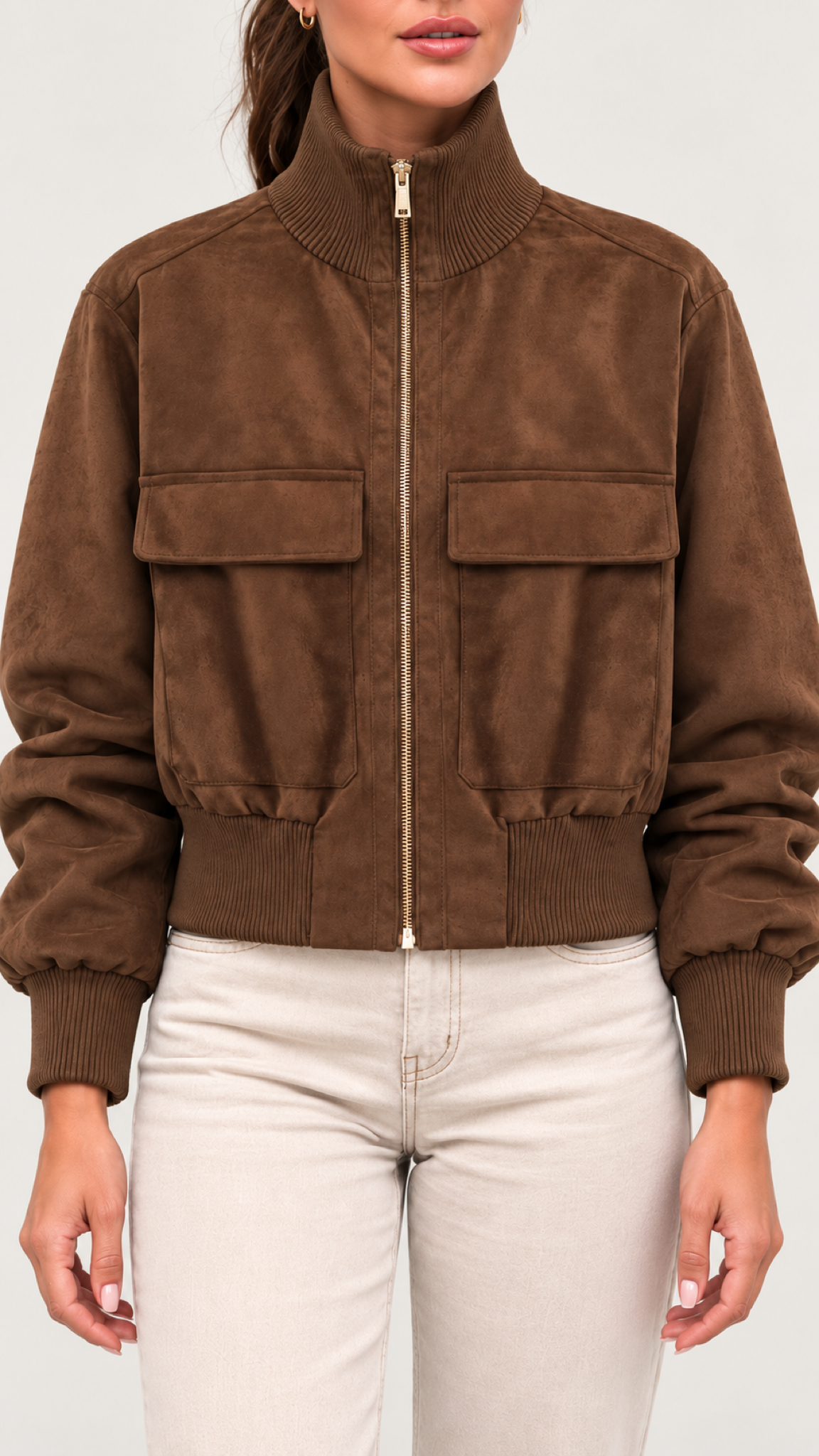 Valeska Bomberjacke – Marrom – Detalhe da jaqueta