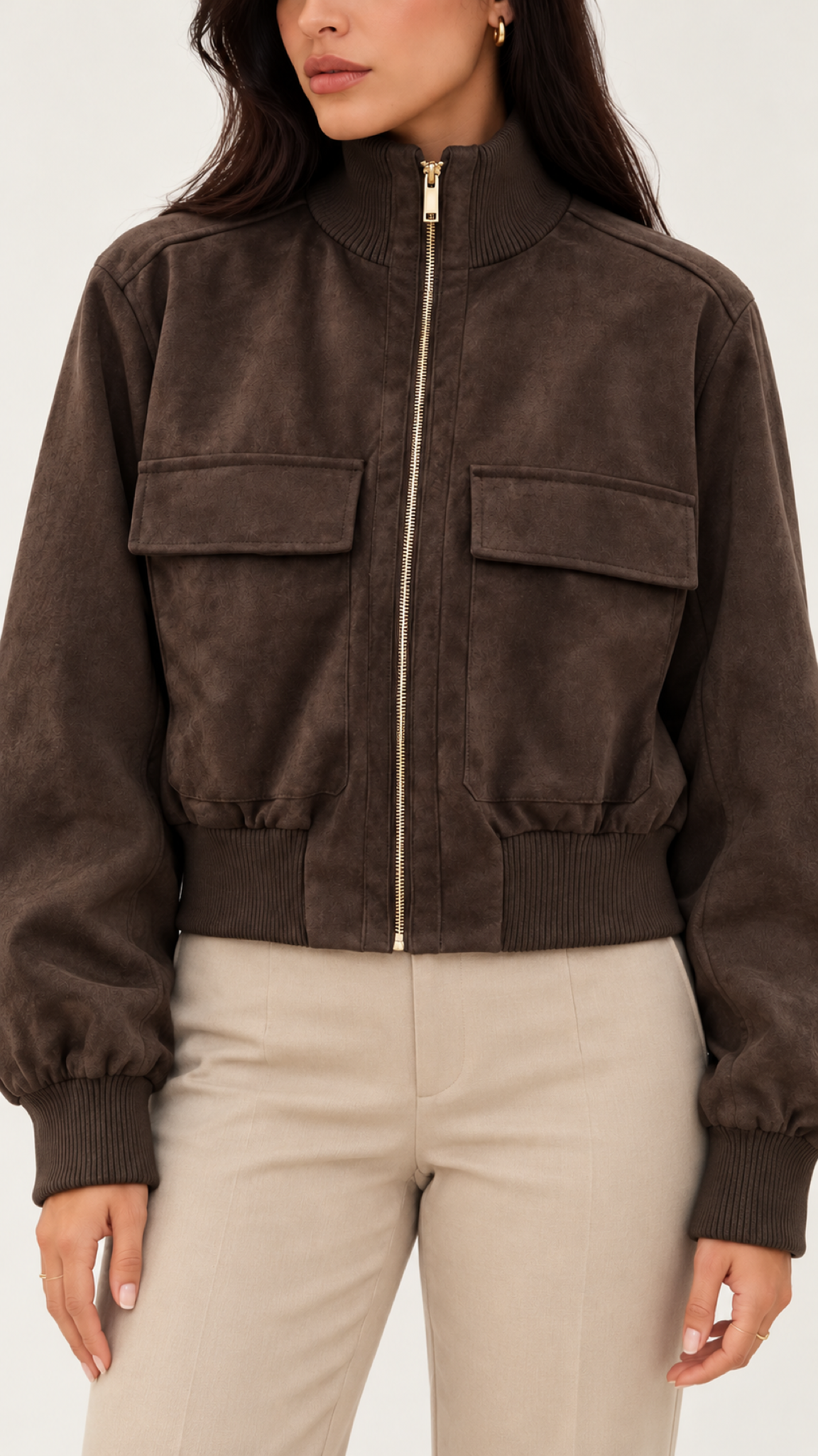 Valeska Bomberjacke – Marrom café – Detalhe da jaqueta