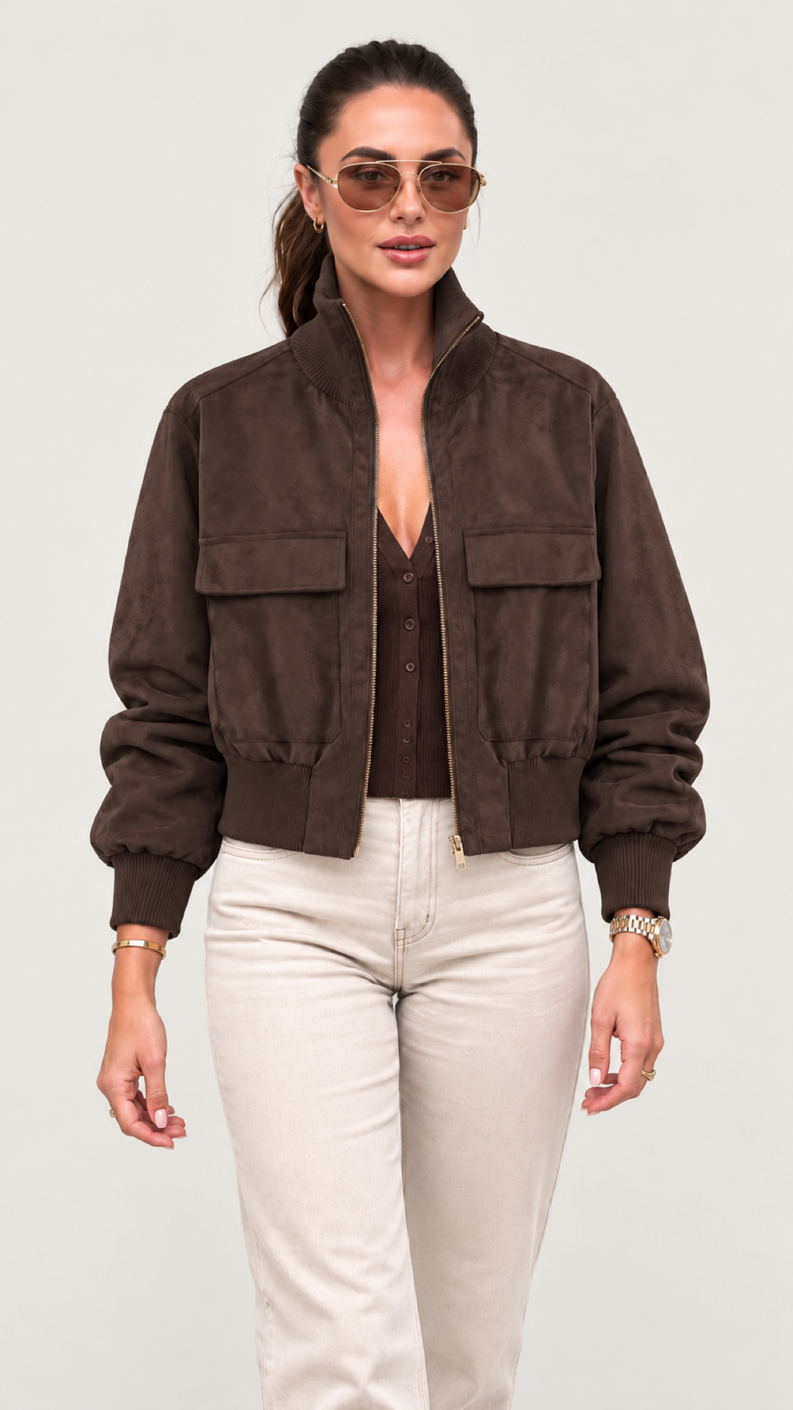 Valeska Bomberjacke – Marrom café – Modelansicht