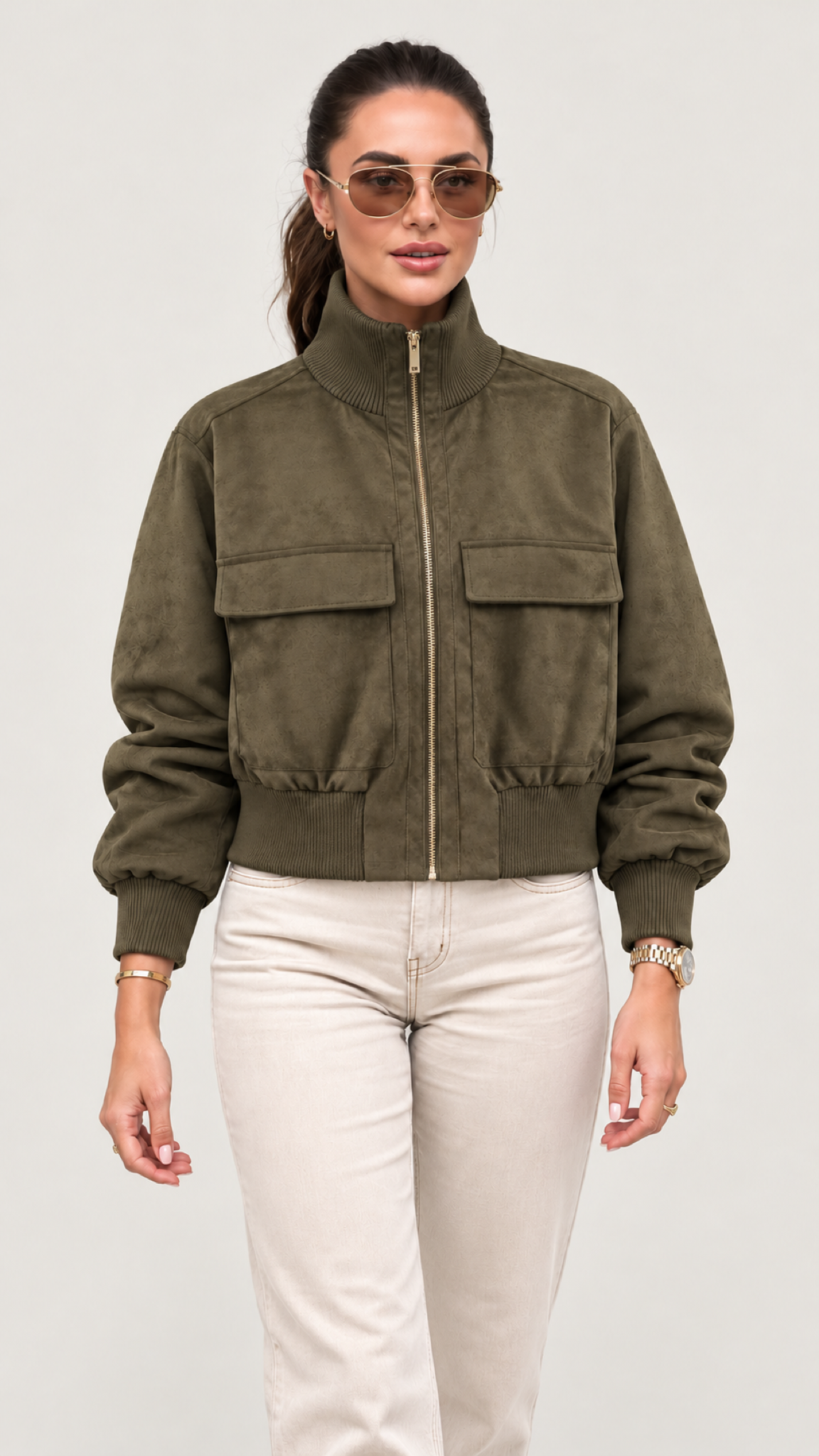 Valeska Bomberjacke – Verde-oliva – Modelansicht