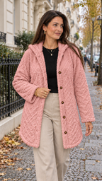 Jaqueta matelassê feminina com capuz in Rosa – Berlin Lifestyle