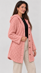 Jaqueta matelassê feminina com capuz in Rosa – Vista lateral