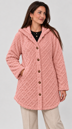Jaqueta matelassê feminina com capuz in Rosa – Geschlossene Vista