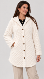 Jaqueta matelassê feminina com capuz in Branco – Geschlossene Vista