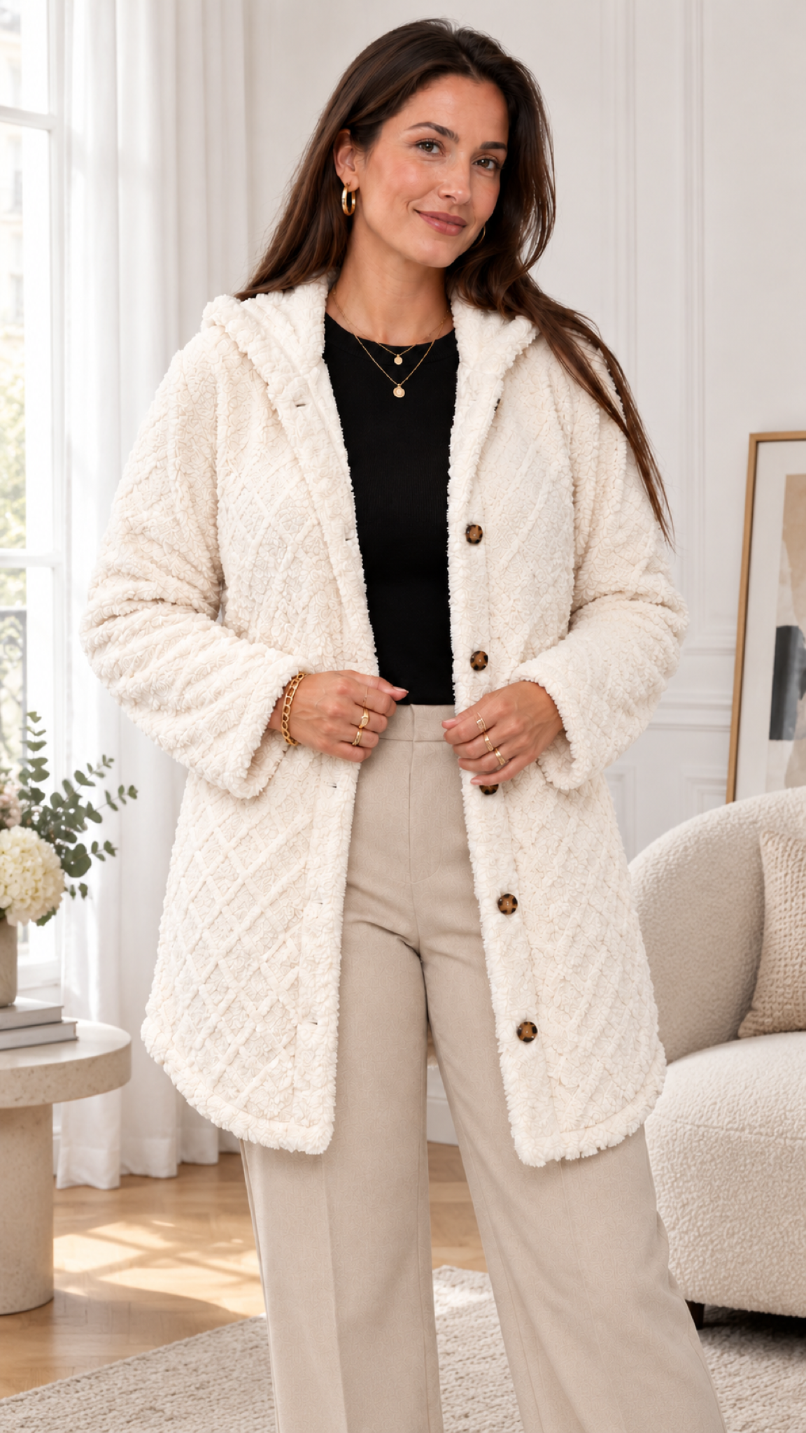 Jaqueta matelassê feminina com capuz in Branco – Innenraum Lifestyle
