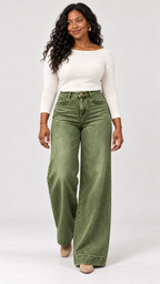 Wide-Leg Jeans in Armeegrün – movimento