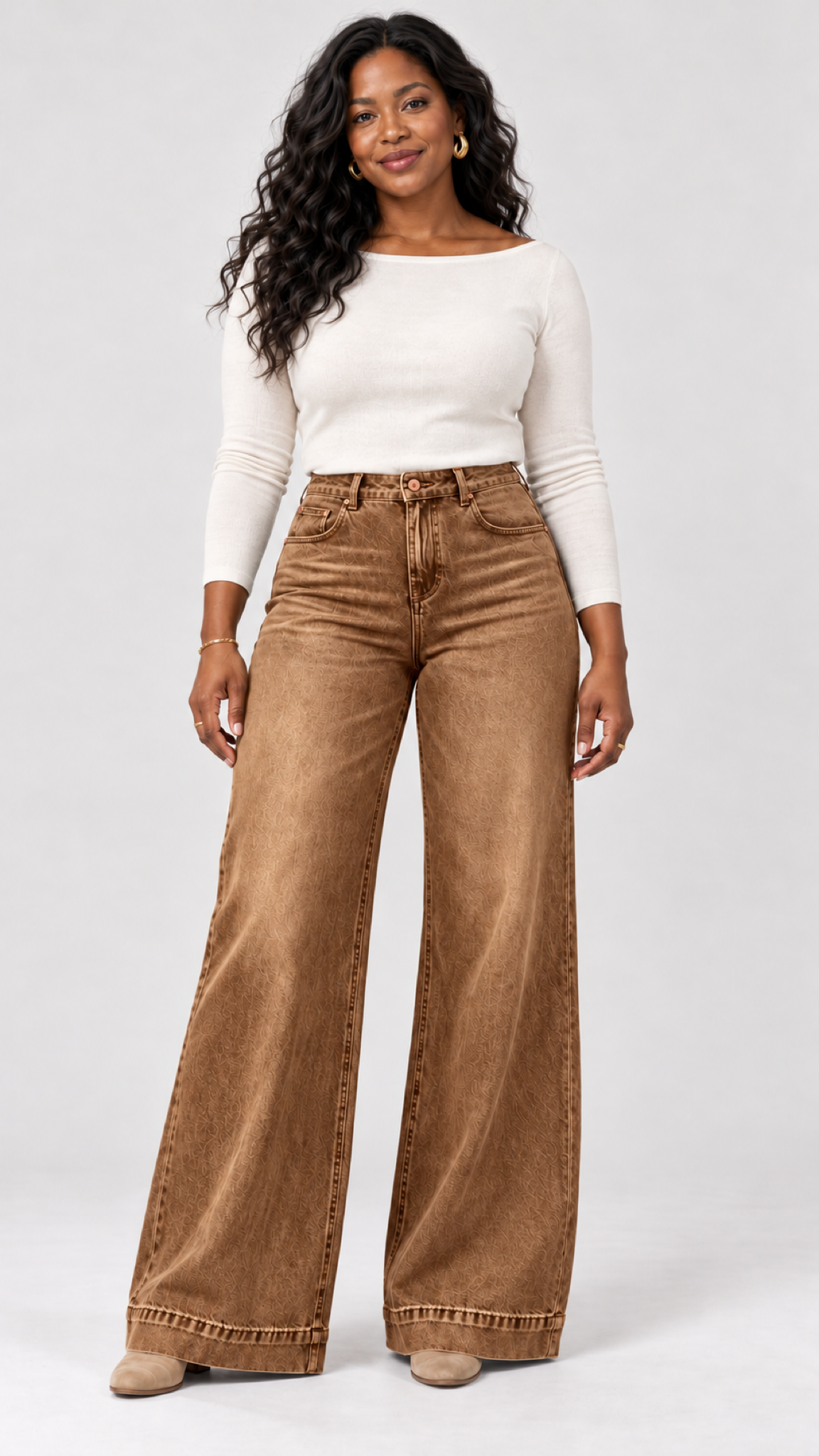 Wide-Leg Jeans in Marrom-escuro – frente