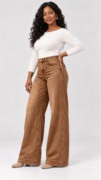 Wide-Leg Jeans in Marrom-escuro – lateral