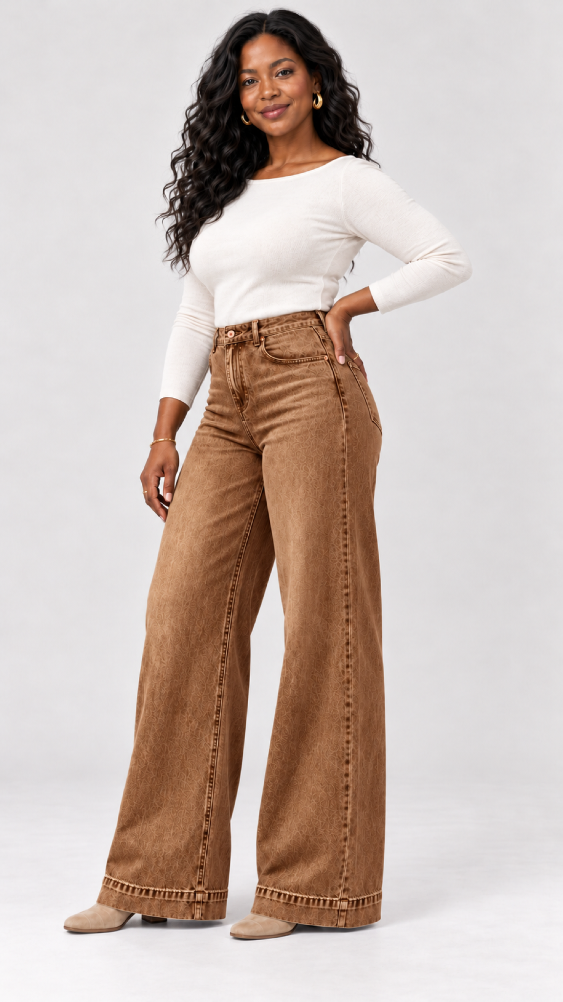 Wide-Leg Jeans in Marrom-escuro – lateral