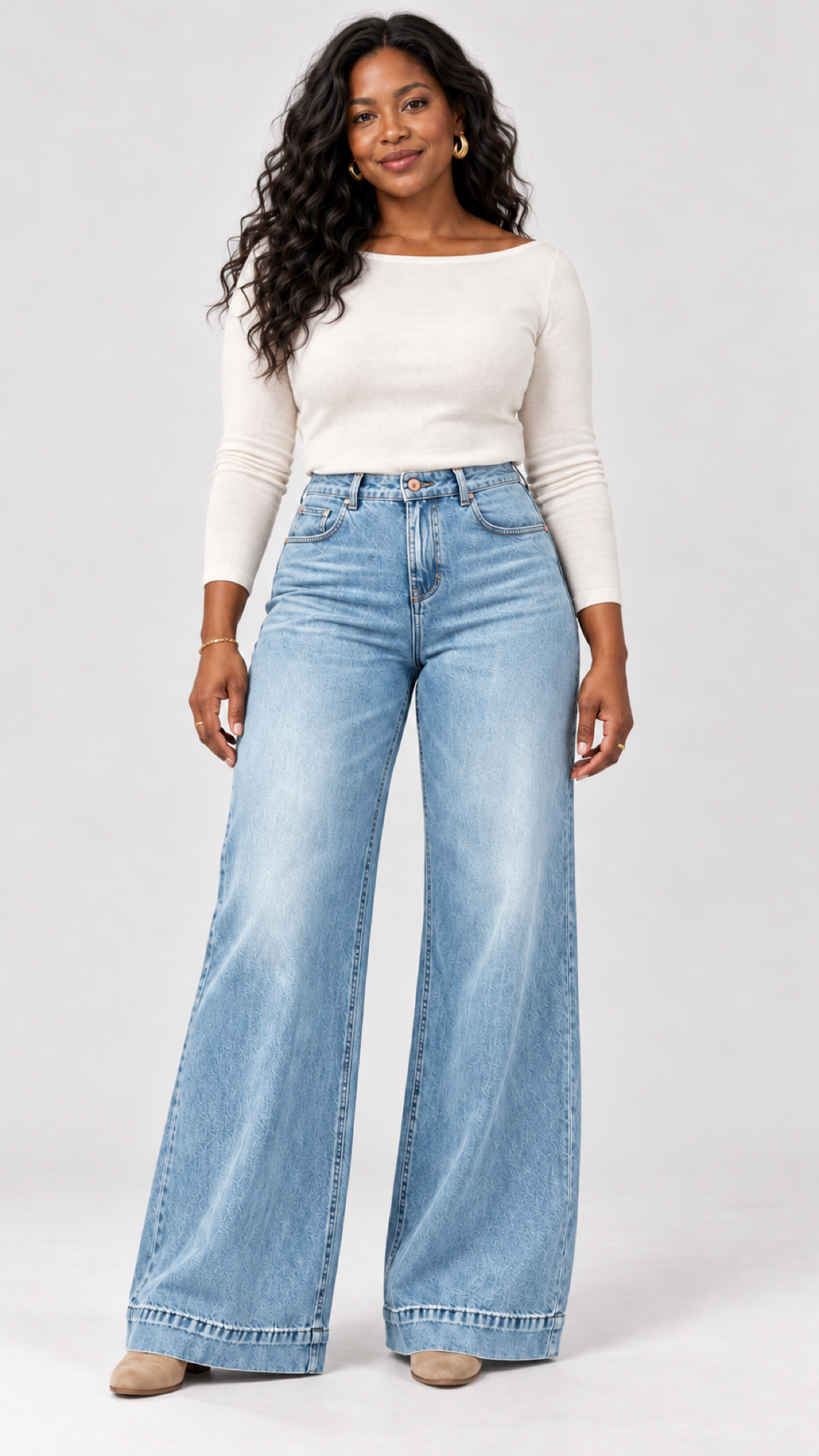 Wide-Leg Jeans in Azul-claro – frente